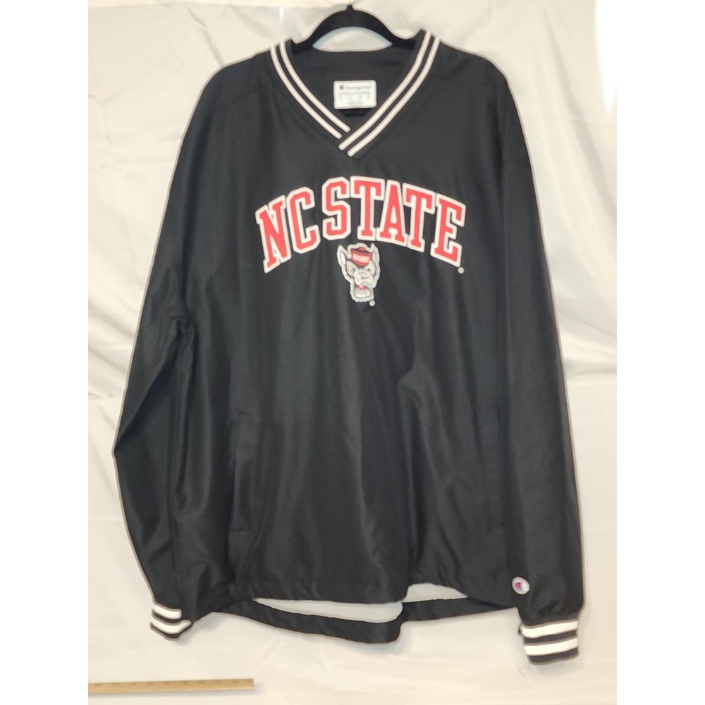 🔥Champion‎ Black NC STATE WOLFPACK Lined Pullover Heavy Duty Nylon Wind Breaker
